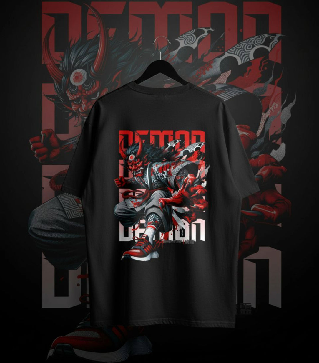 Demon Spirit Oversized T-Shirt – Japanese Oni Warrior Edition