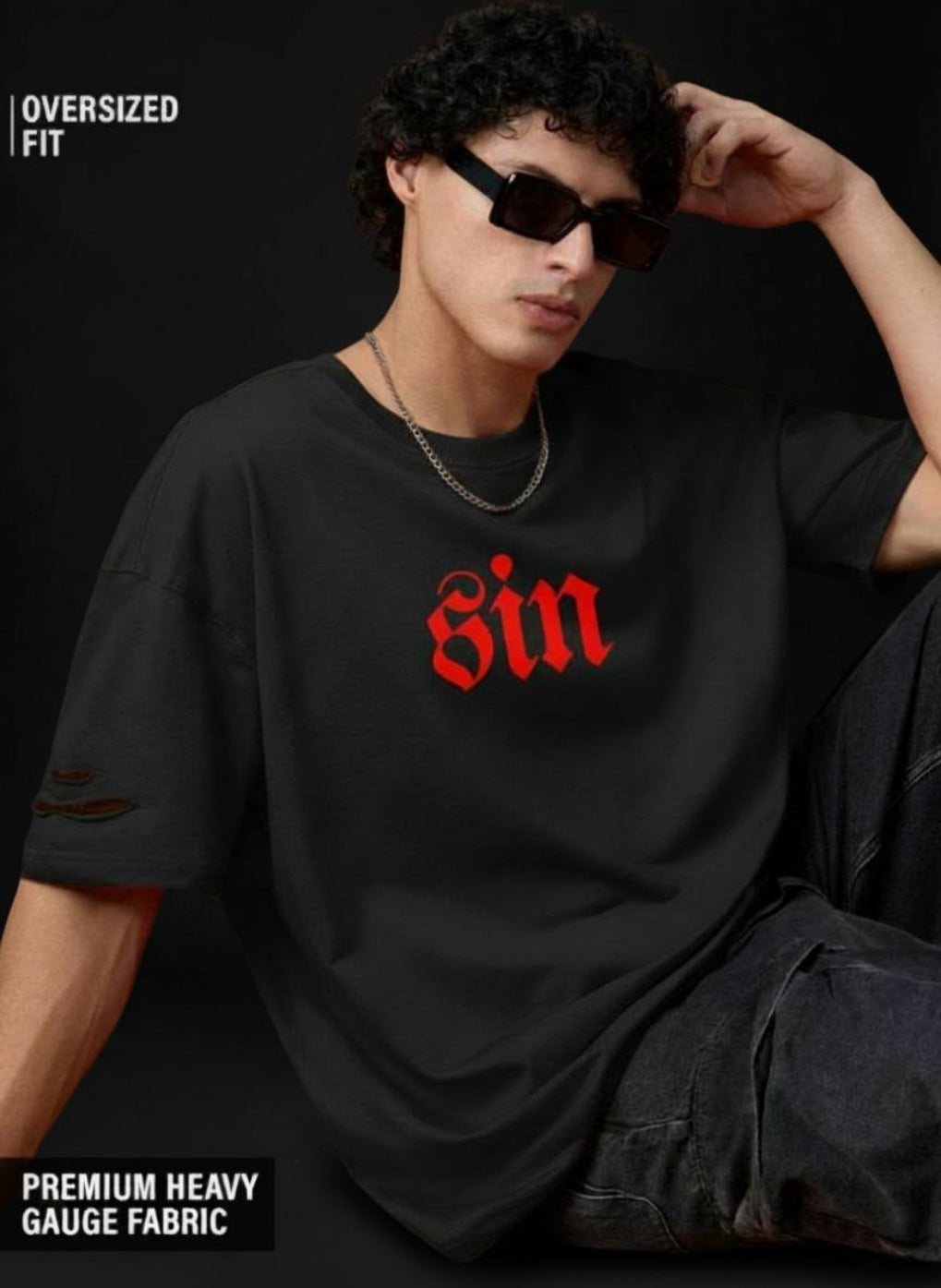 SIN Oversized Graphic T-Shirt – Gothic Skull Cross Edition
