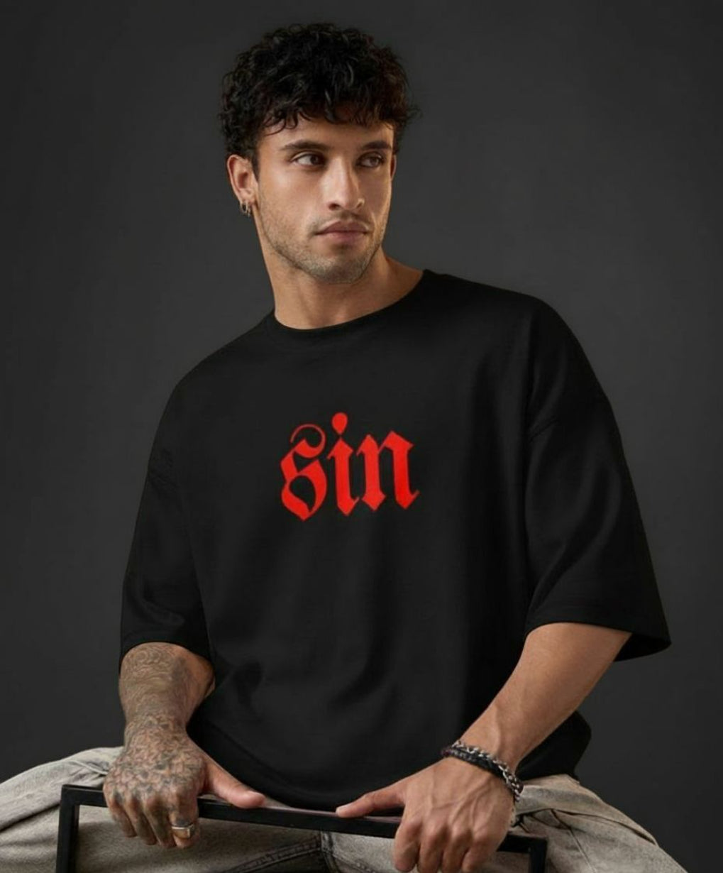 SIN Oversized Graphic T-Shirt – Gothic Skull Cross Edition