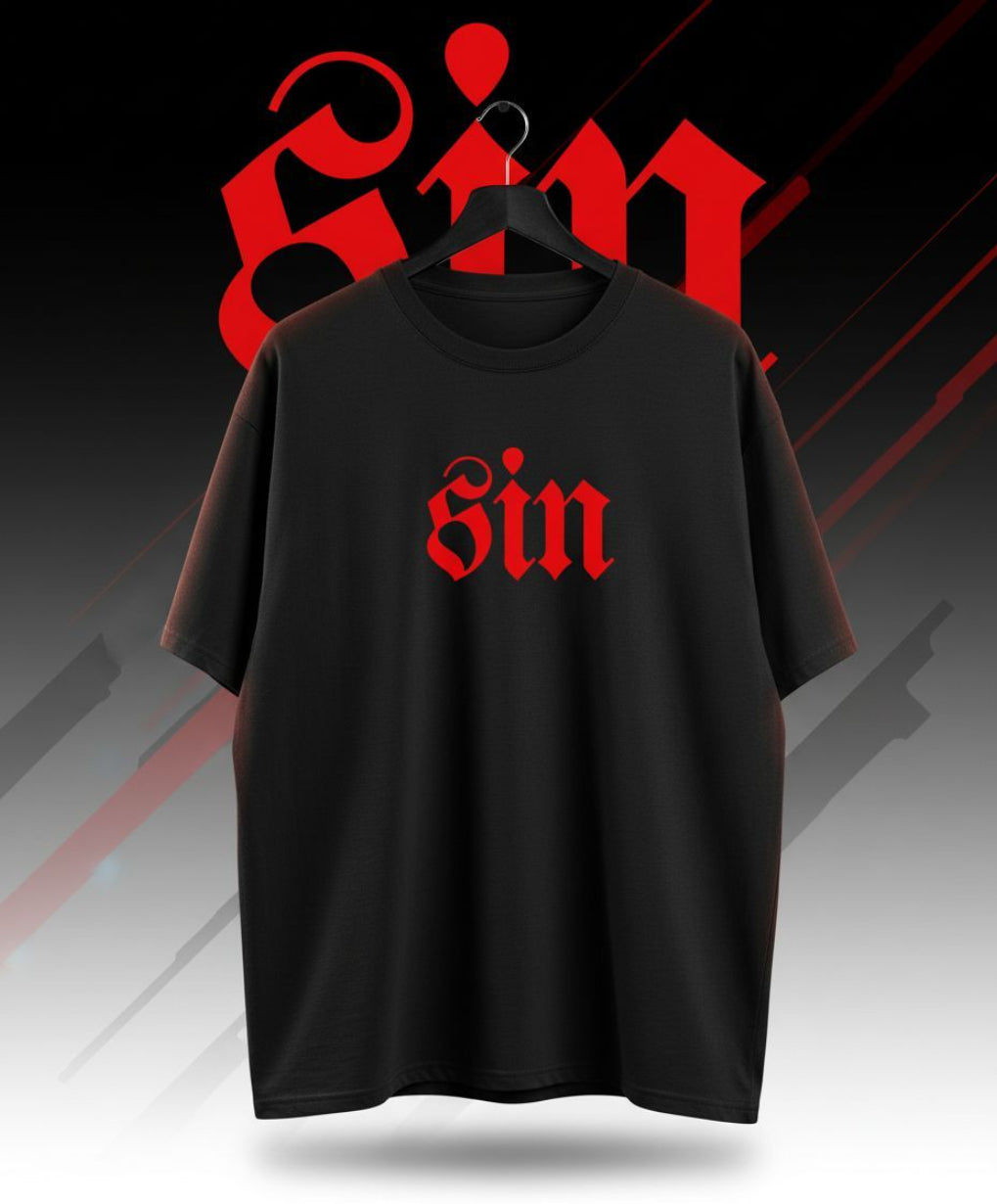 SIN Oversized Graphic T-Shirt – Gothic Skull Cross Edition